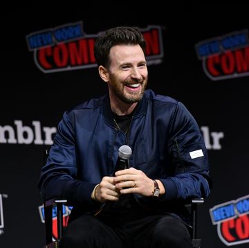 new york, new york october 14 chris evans speaks at a panel during new york comic con 2023 day 3 at javits center on october 14, 2023 in new york city photo by craig barrittgetty images for reedpop